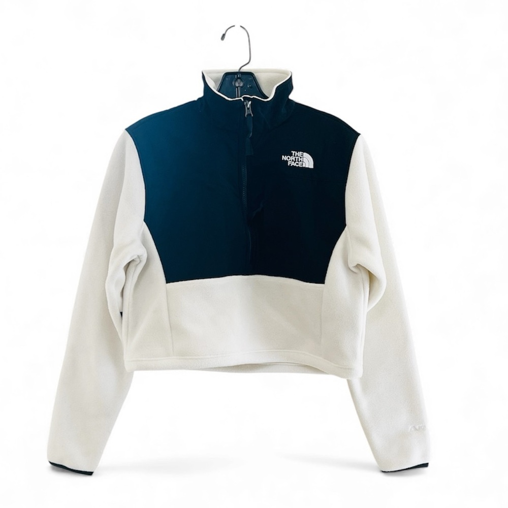 North Face Polartec White w/black Fleece Fabric Crop Jacket